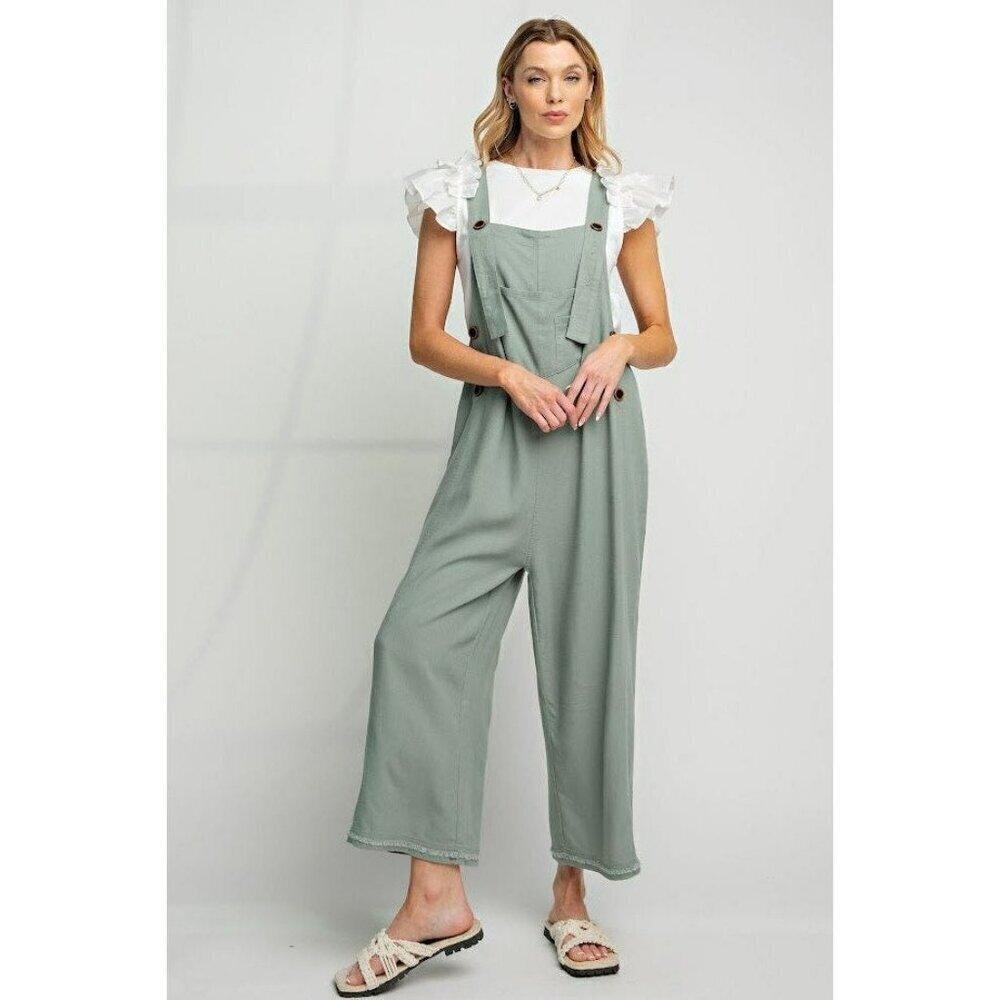 The Kate Linen Oversized Overalls in Sea Breeze